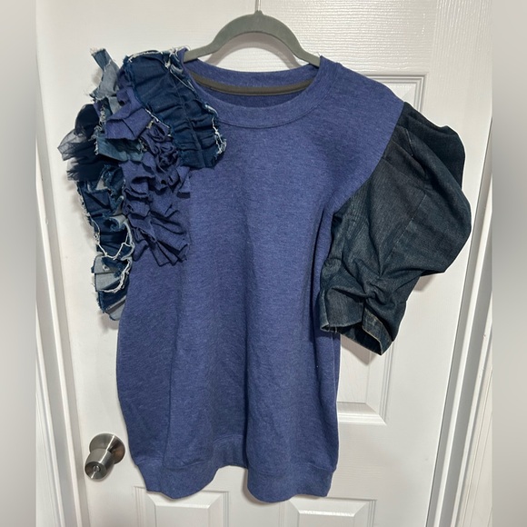 Blue Ruffled Sleeve Top - Picture 1 of 2